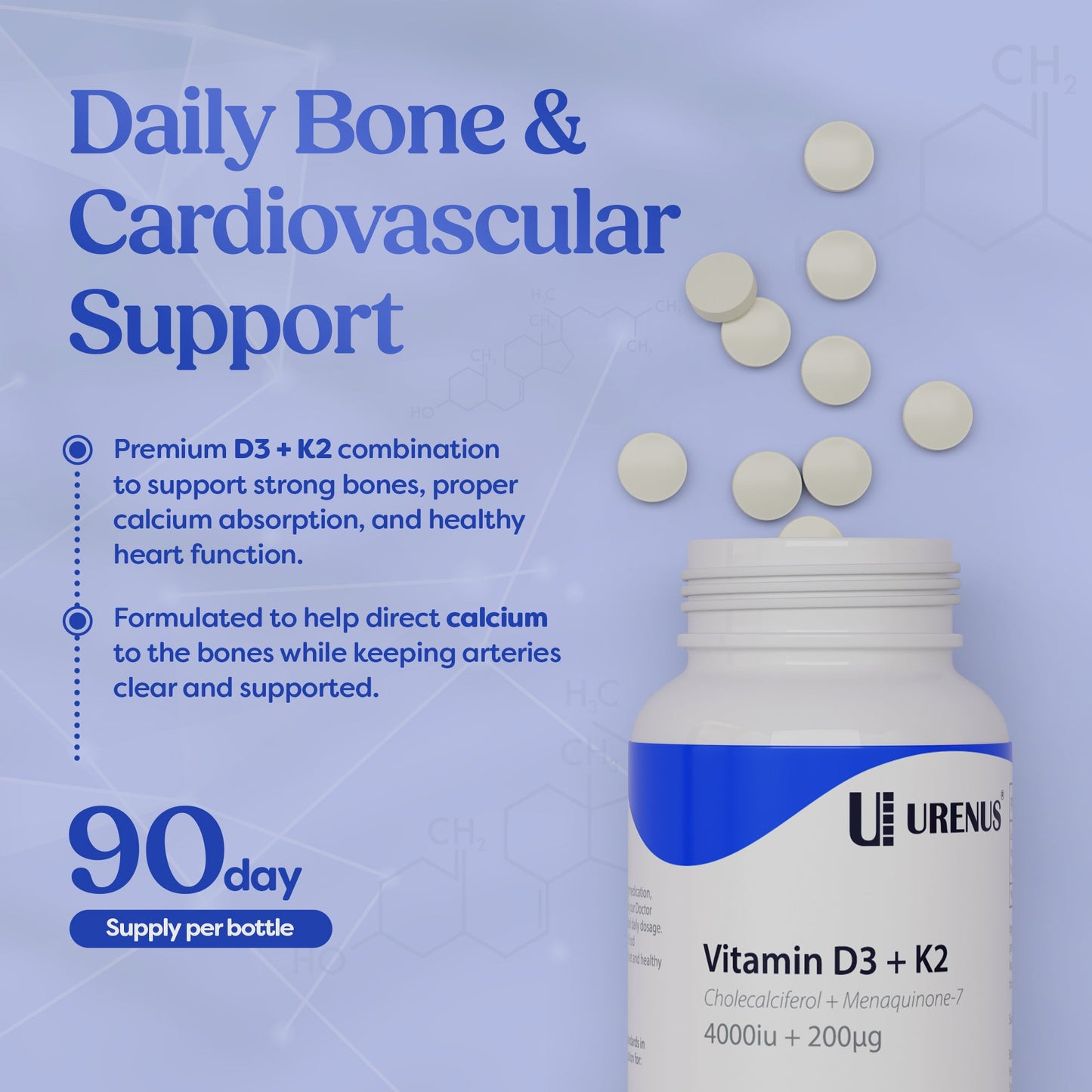 Vitamin D3 + K2 (4000 IU + 200 µg) – 90 Tablets