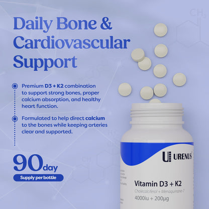 Vitamin D3 + K2 (4000 IU + 200 µg) – 90 Tablets