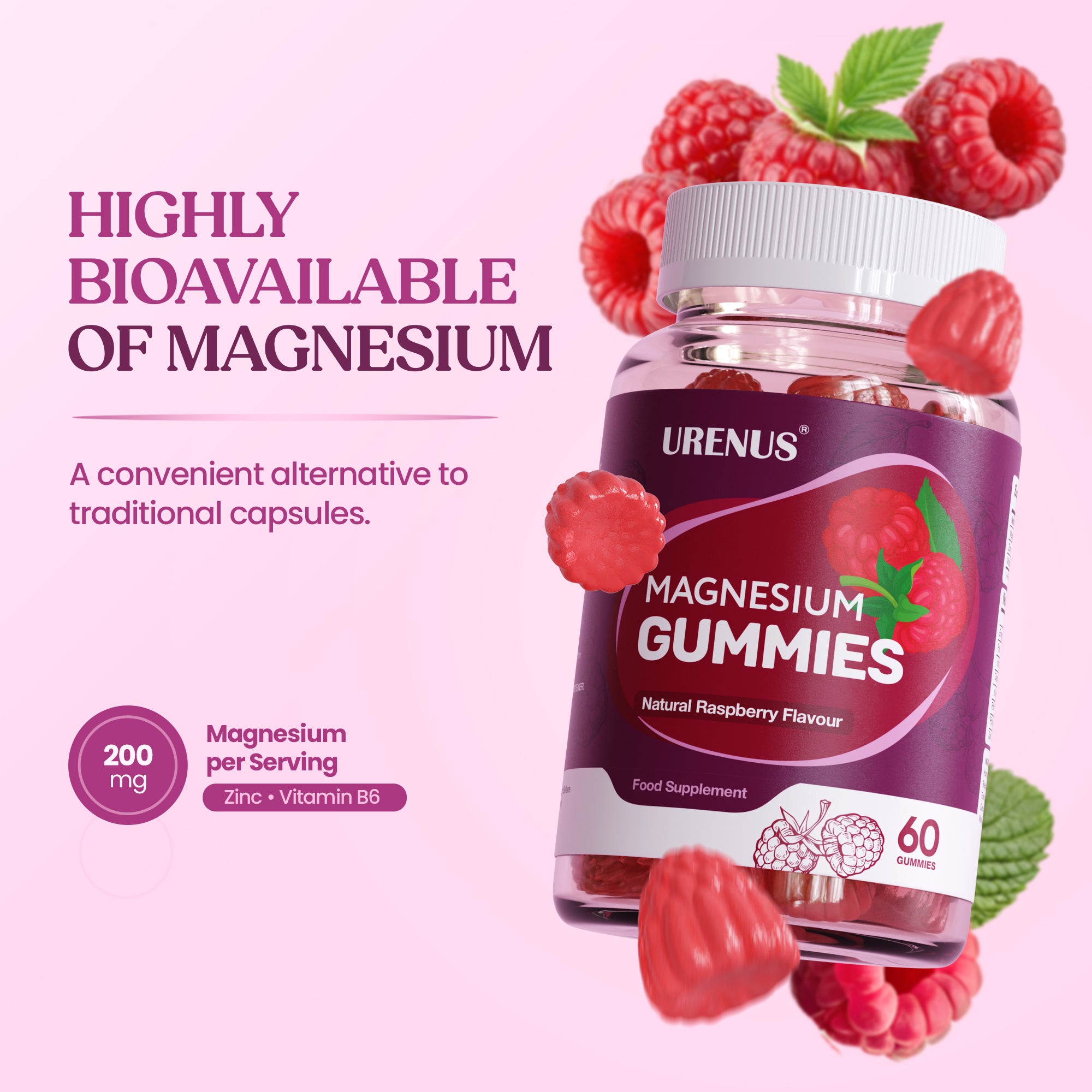 Magnesium Gummies with Zinc & Vitamin B6 – 60 Gummies