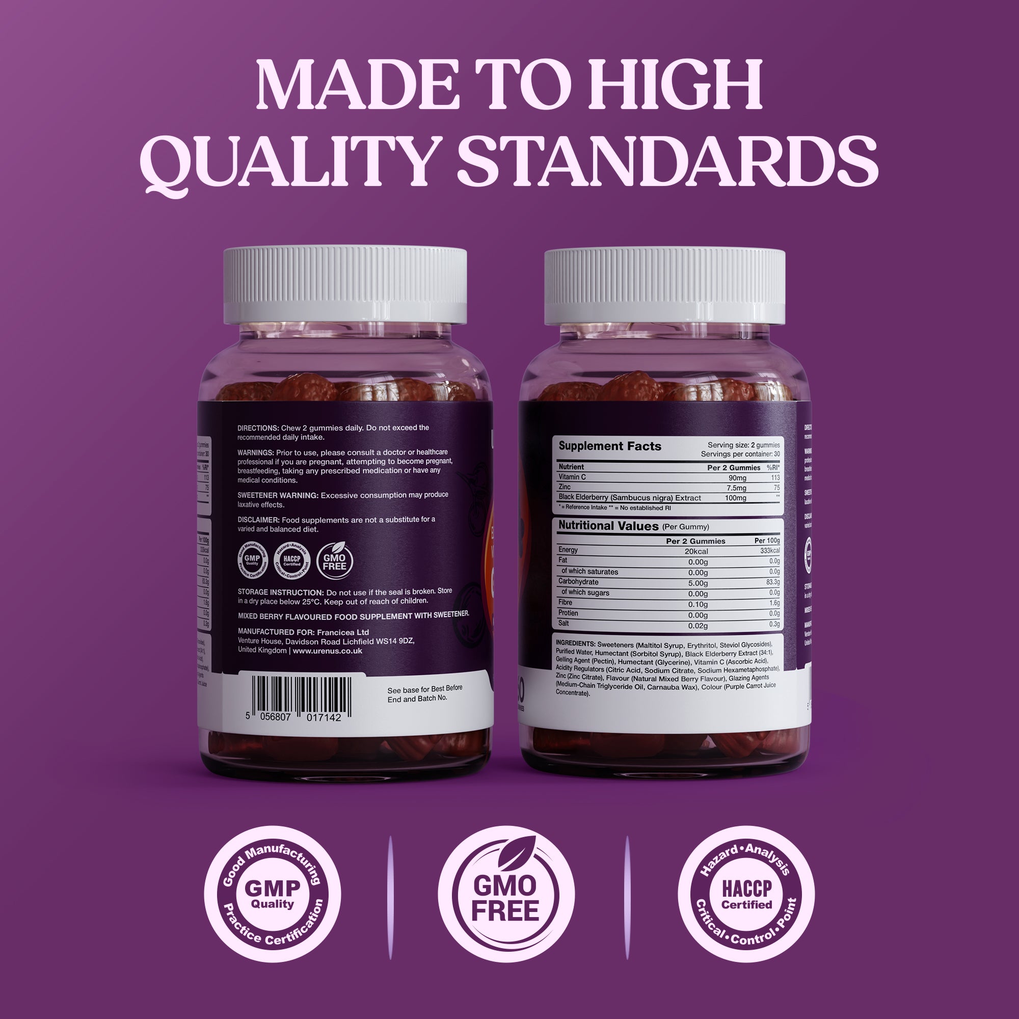 Elderberry, Vitamin C & Zinc Gummies – 60 Gummies