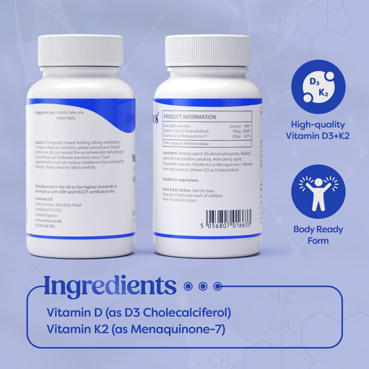 Vitamin D3 + K2 (4000 IU + 200 µg) – 90 Tablets